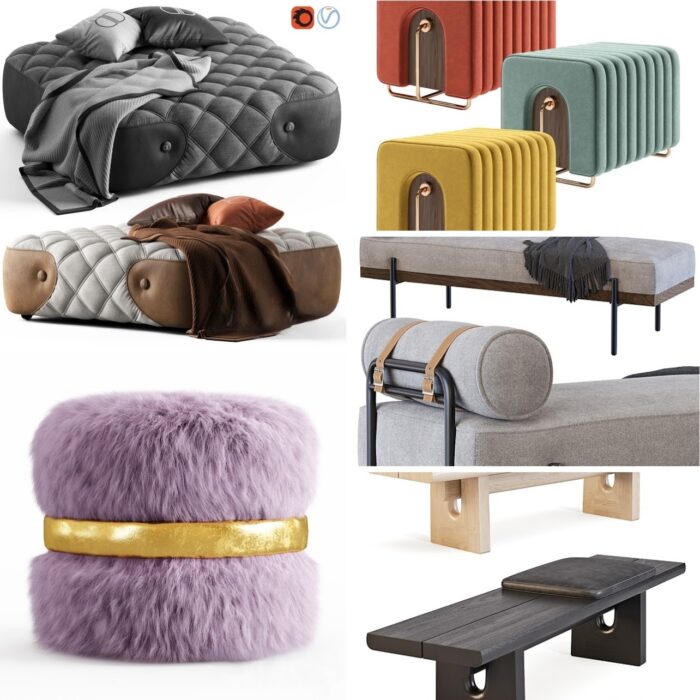 92 Modern Stools & Benches 3dsbox Models - Vol.118