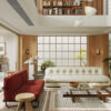 Mid-Century Modern Double-Height Living Room & Zen Courtyard. 3ds Max - Corona