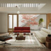 Mid-Century Modern Double-Height Living Room & Zen Courtyard. 3ds Max - Corona