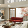 Mid-Century Modern Double-Height Living Room & Zen Courtyard. 3ds Max - Corona