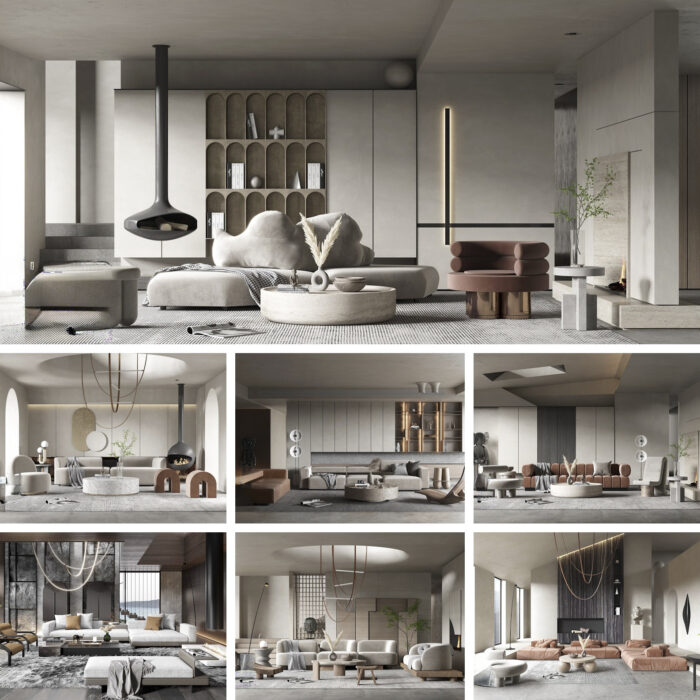 full scene living room 3d model 3ds max vol102 (4) collage