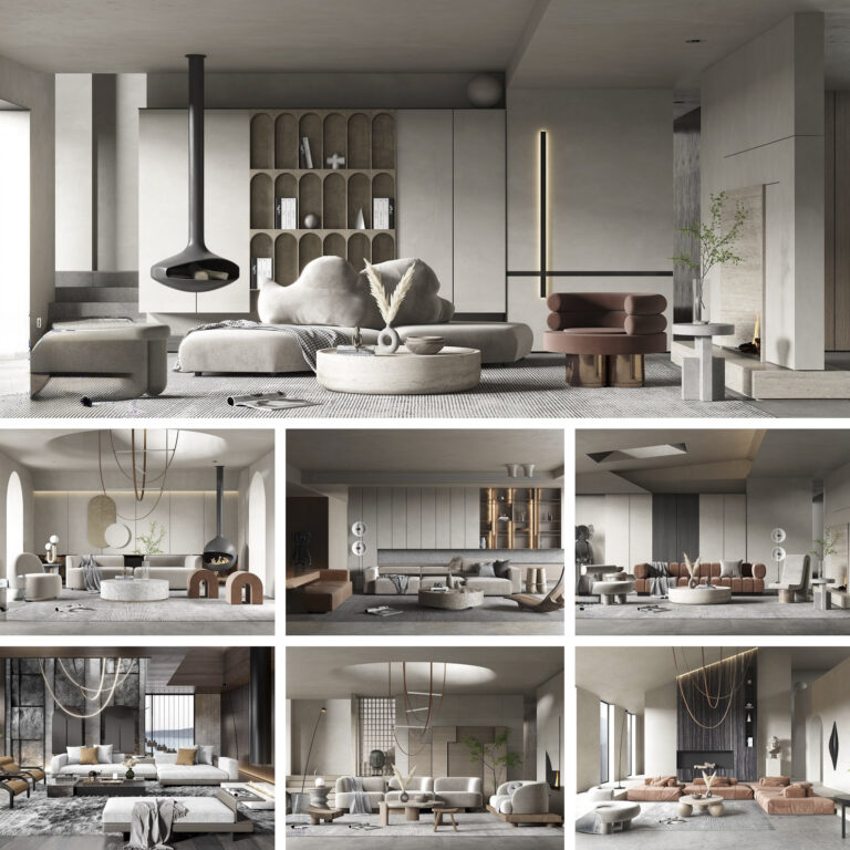 full scene living room 3d model 3ds max vol102 (4) collage