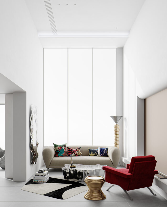 Modern Eclectic High Ceiling Living Room Scene 3D Model - Corona Render