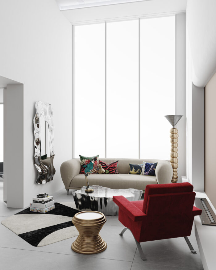 Modern Eclectic High Ceiling Living Room Scene 3D Model - Corona Render
