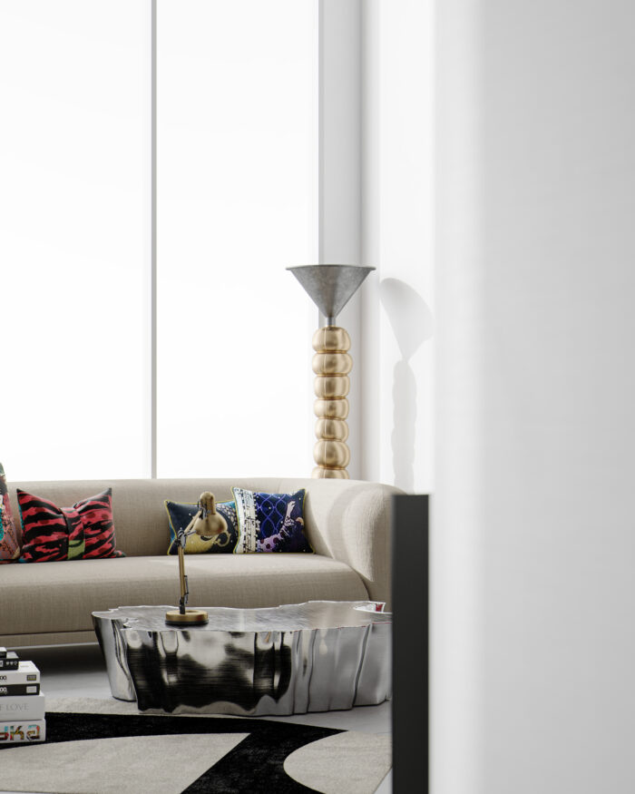 Modern Eclectic High Ceiling Living Room Scene 3D Model - Corona Render