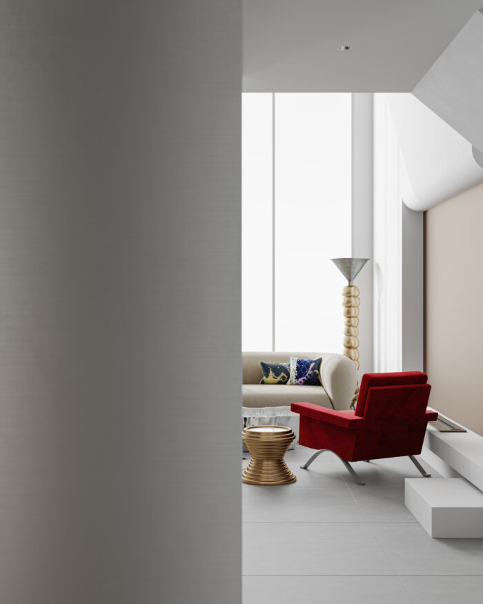 Modern Eclectic High Ceiling Living Room Scene 3D Model - Corona Render