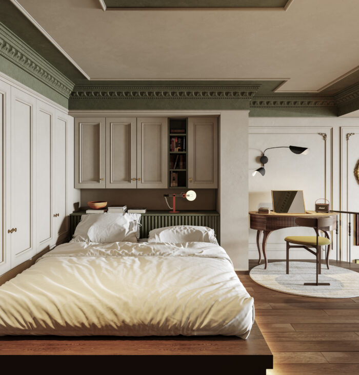 Modern French Eclectic Loft Bedroom and Living Room 3D Model - 3ds Max - Corona