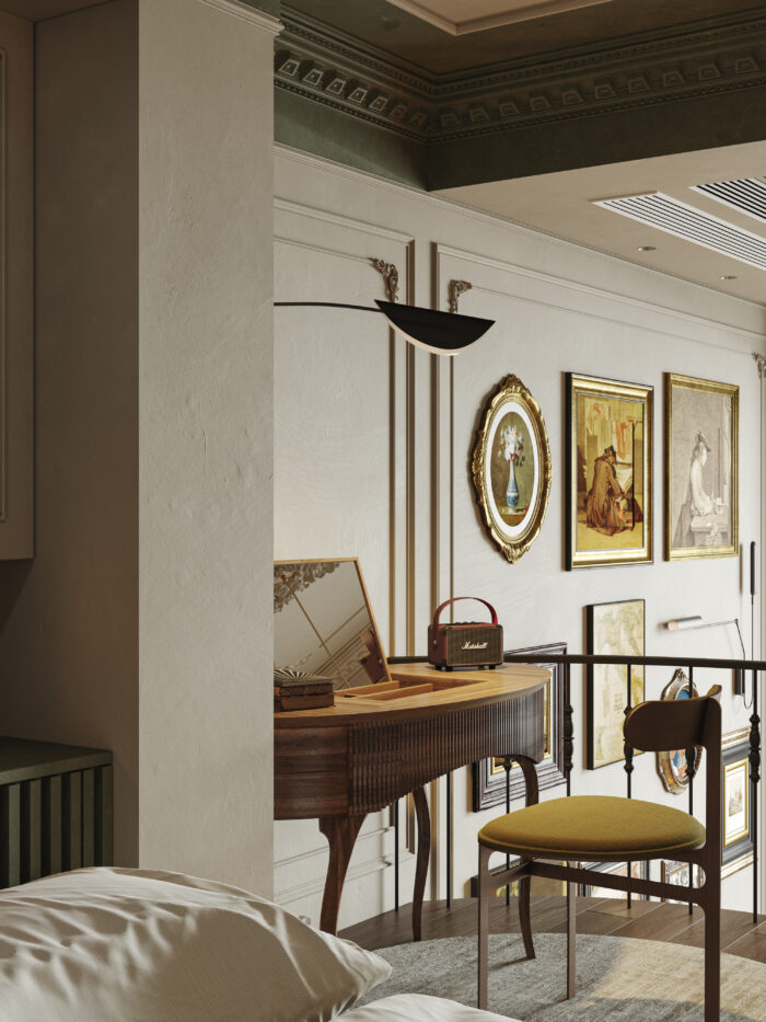 Modern French Eclectic Loft Bedroom and Living Room 3D Model - 3ds Max - Corona