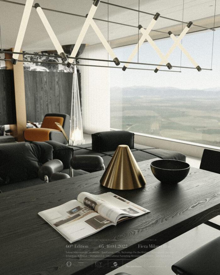 Modern Luxury Dark Interior Living Room & Kitchen 3D Model