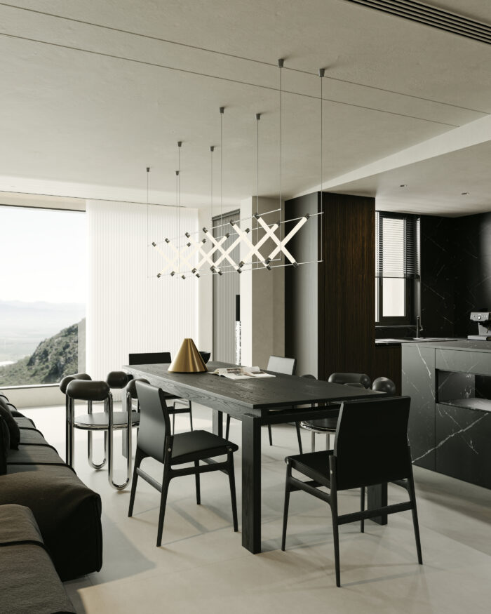 Modern Luxury Dark Interior Living Room & Kitchen 3D Model