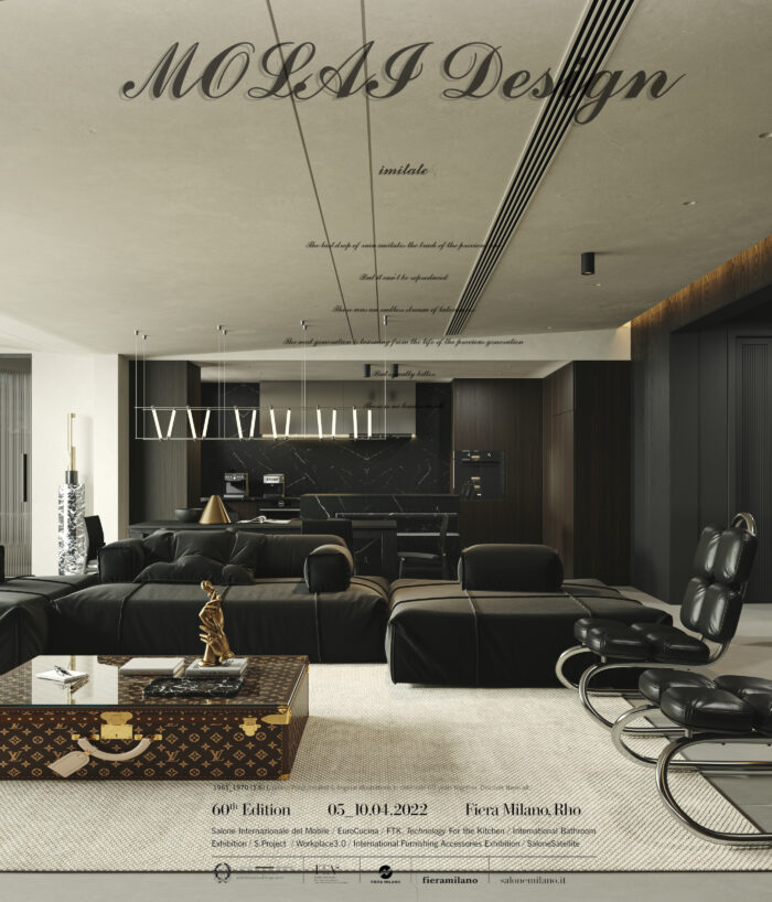 Modern Luxury Dark Interior Living Room & Kitchen 3D Model