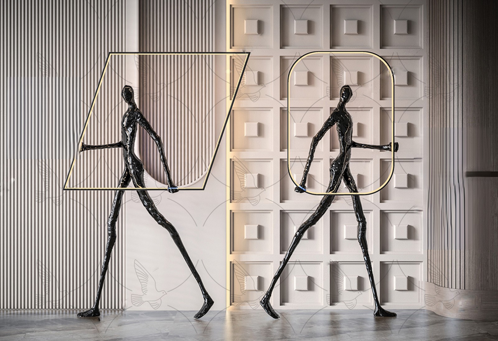 Abstract Walking Figure Sculptures 3d Model