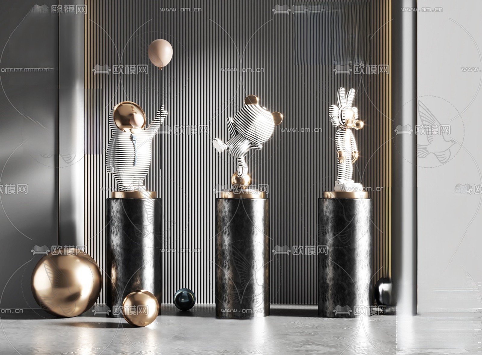 Astronaut Sculpture Trio 3d Model