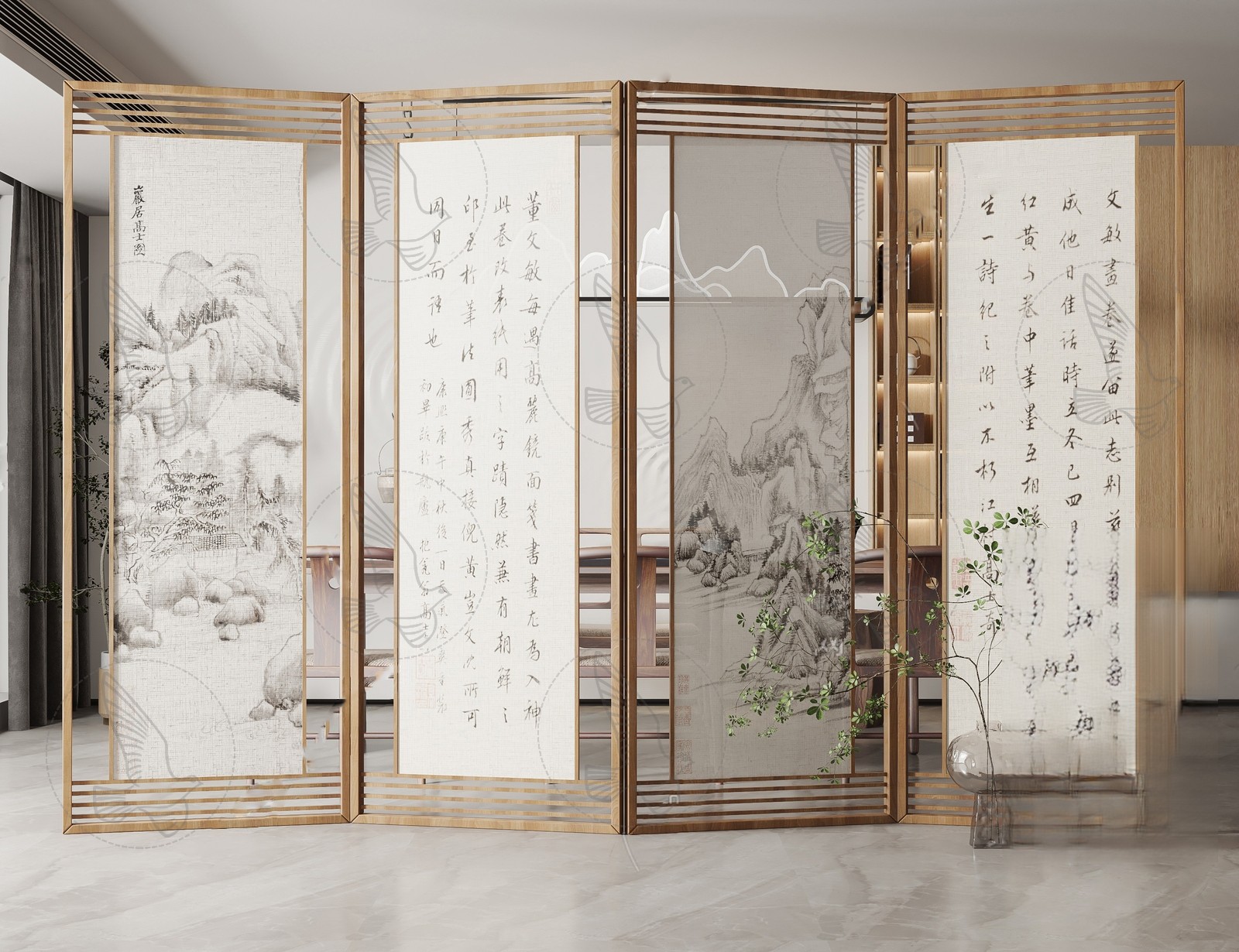 Chinese Folding Room Screen 3d Model