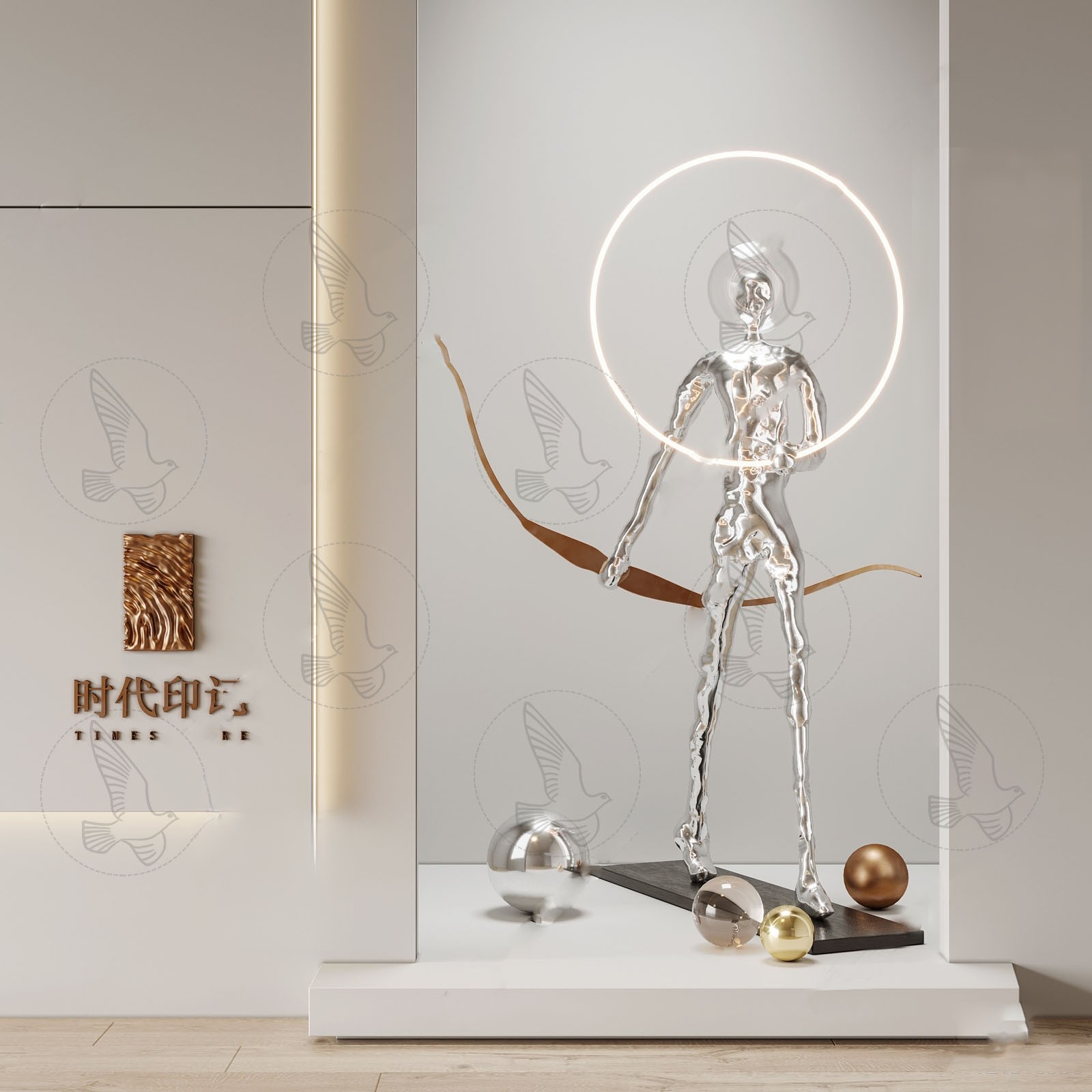 Chrome Archer Sculpture 3d Model