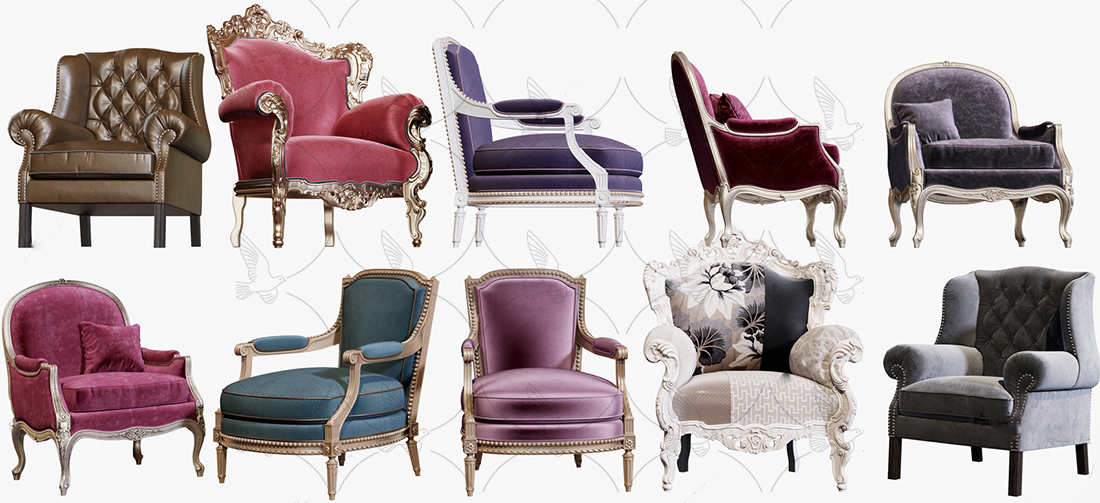 Classic Ornate Armchair Collection 3d Model