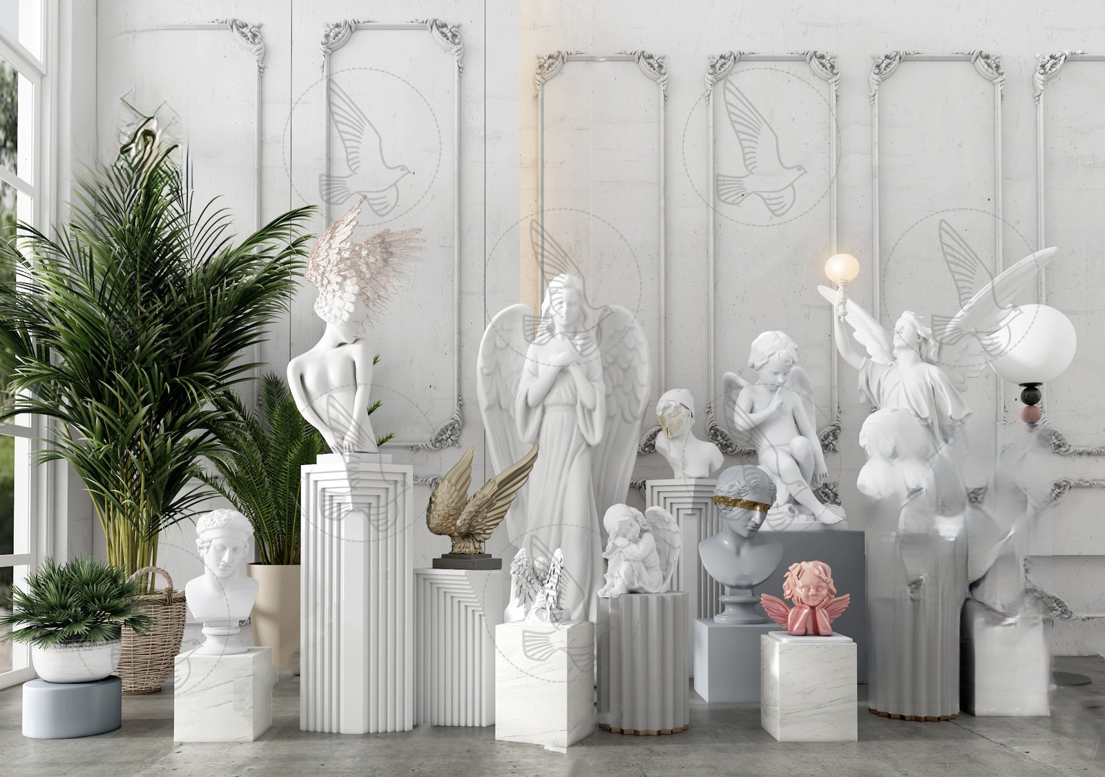 Classical Decorative Sculpture Set 3d Model