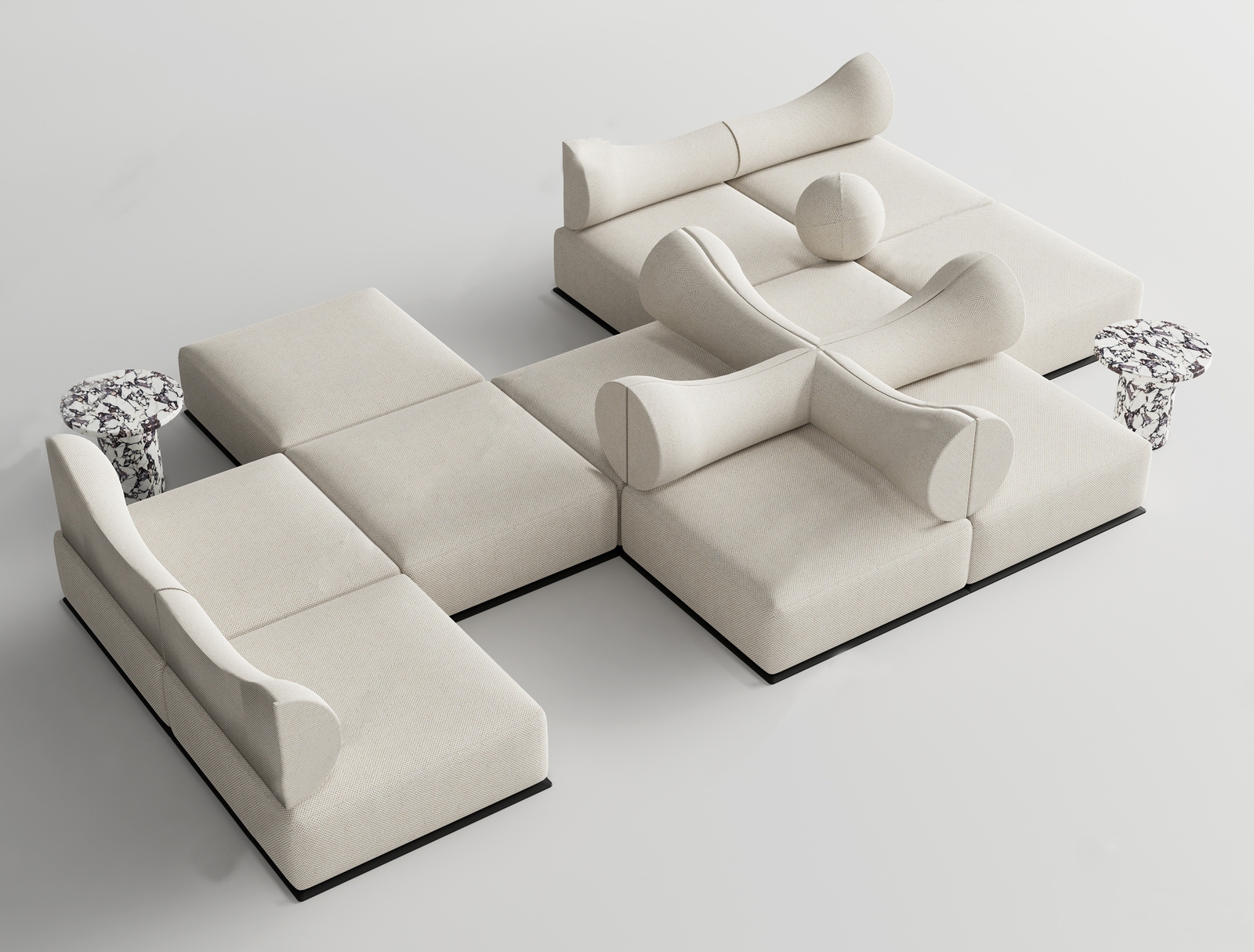 Cream Modular Sectional Sofa 3d Model