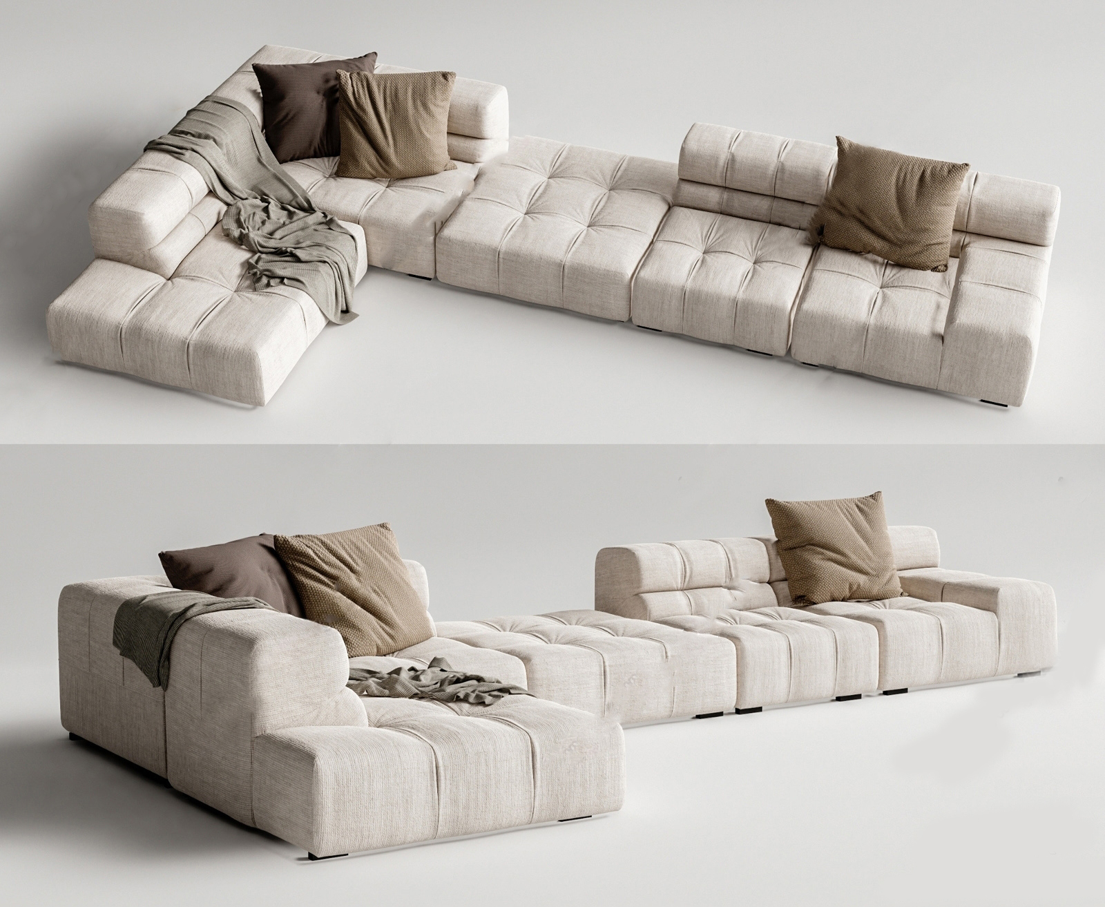 Cream Modular Sectional Sofa 3d Model pro