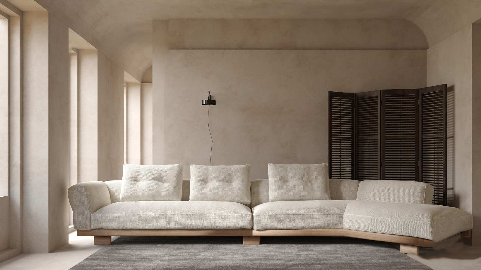 Cream Sectional Sofa with Chaise 3d Model pro