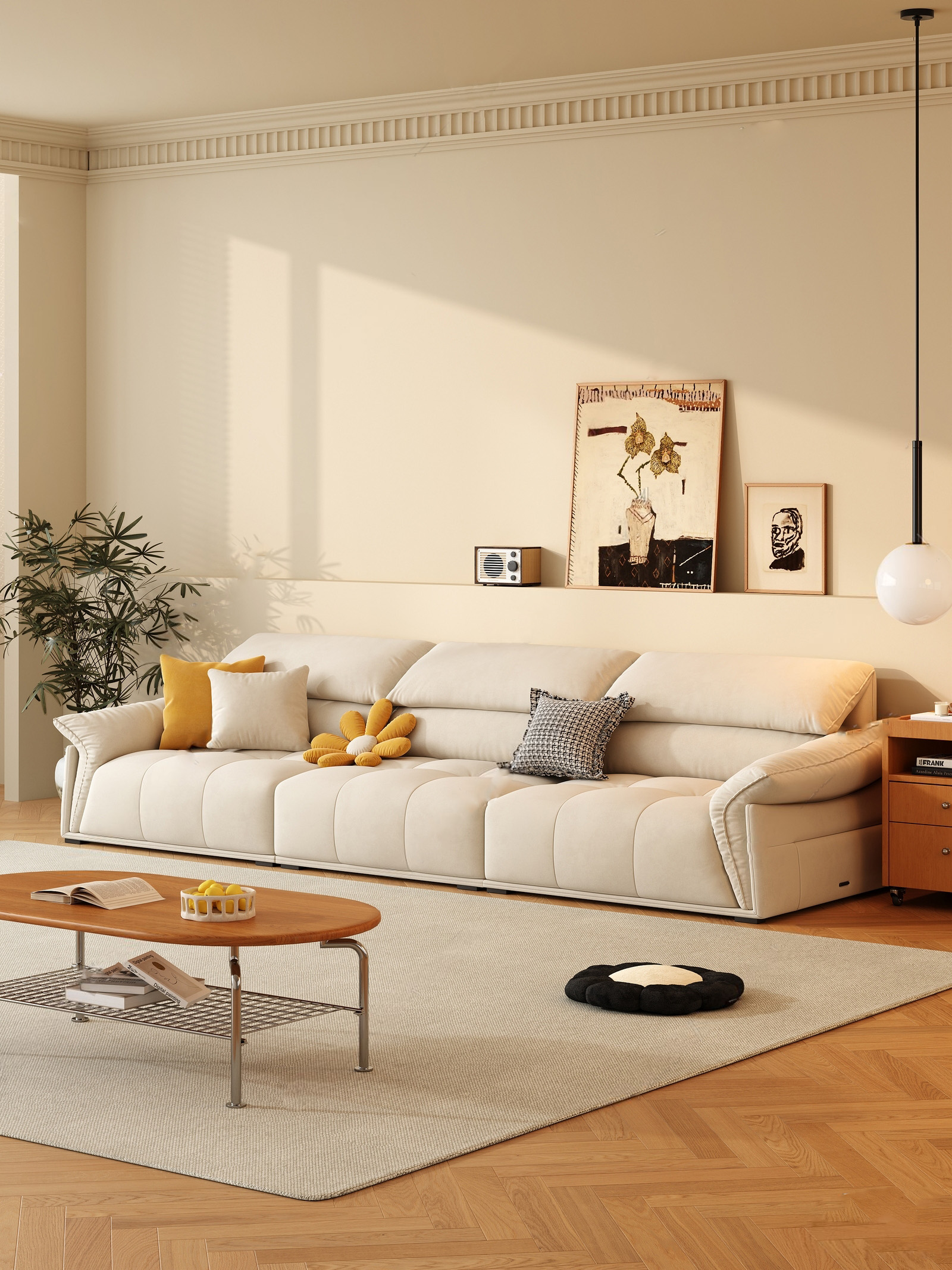 Cream Upholstered Sofa 3d Model pro