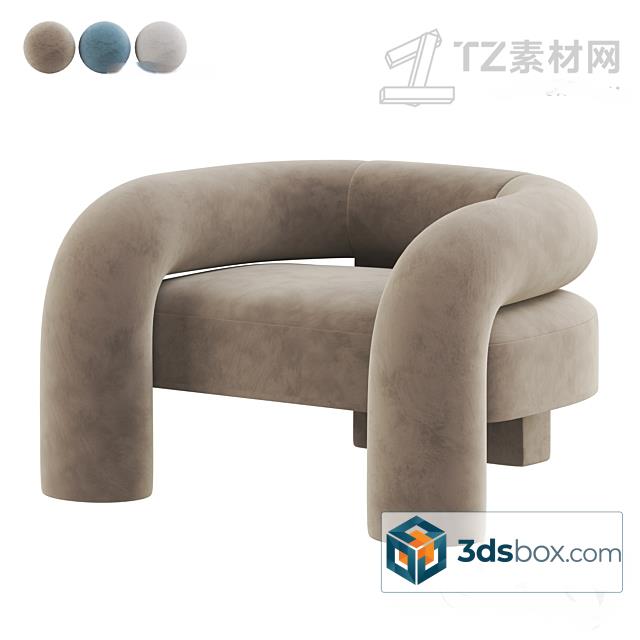 Curved Upholstered Armchair 3d Model