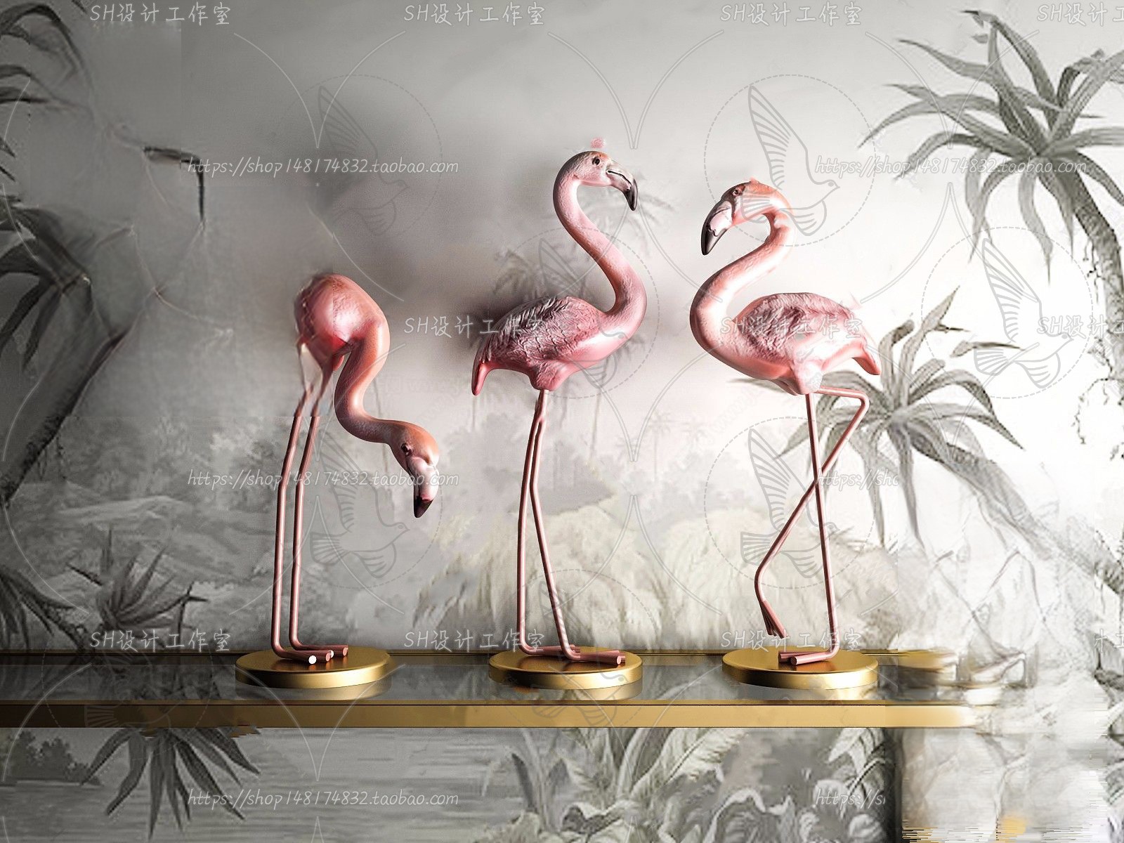 Flamingo Decorative Sculpture Set 3d Model