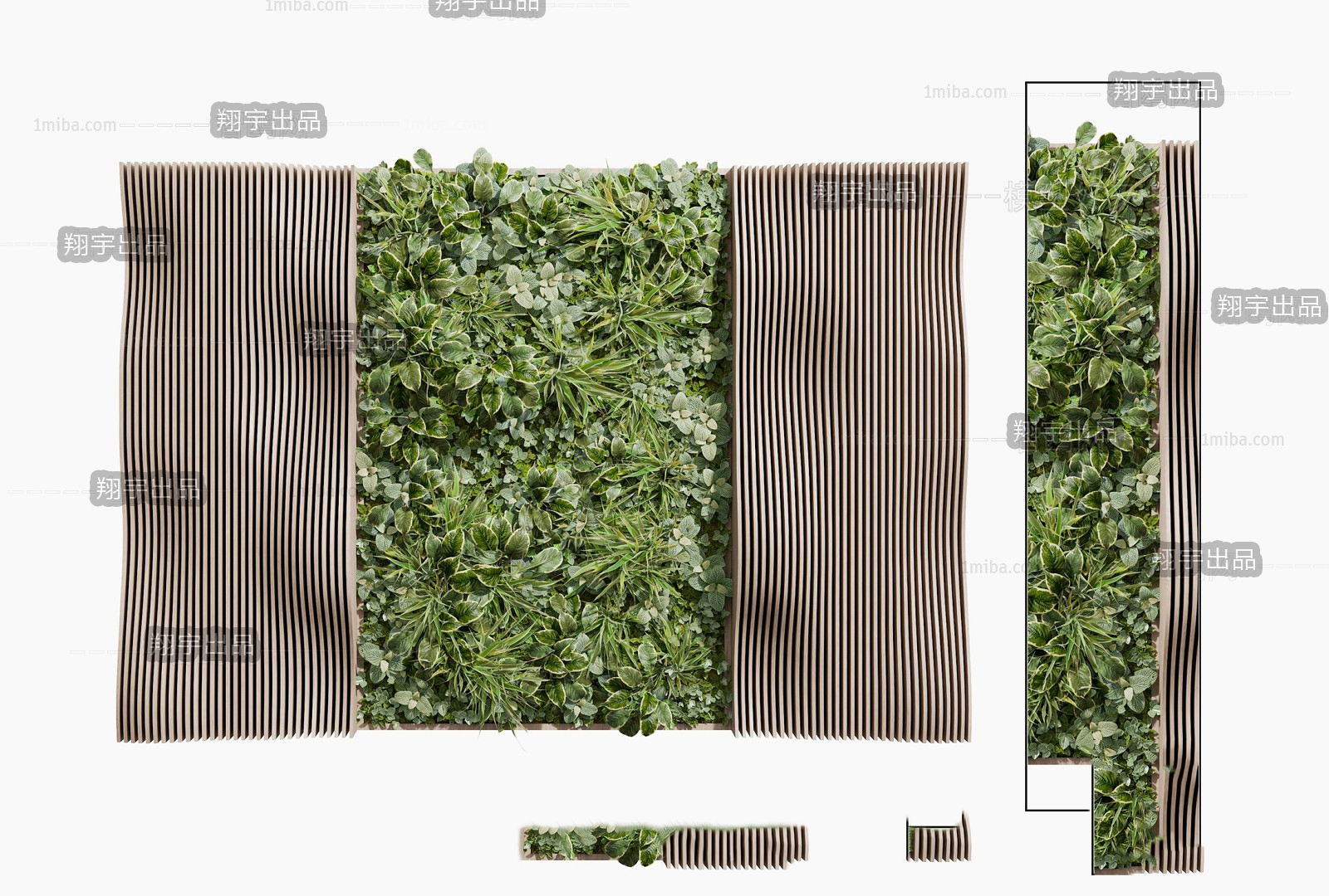 Green Wall With Wood Slats 3d Model