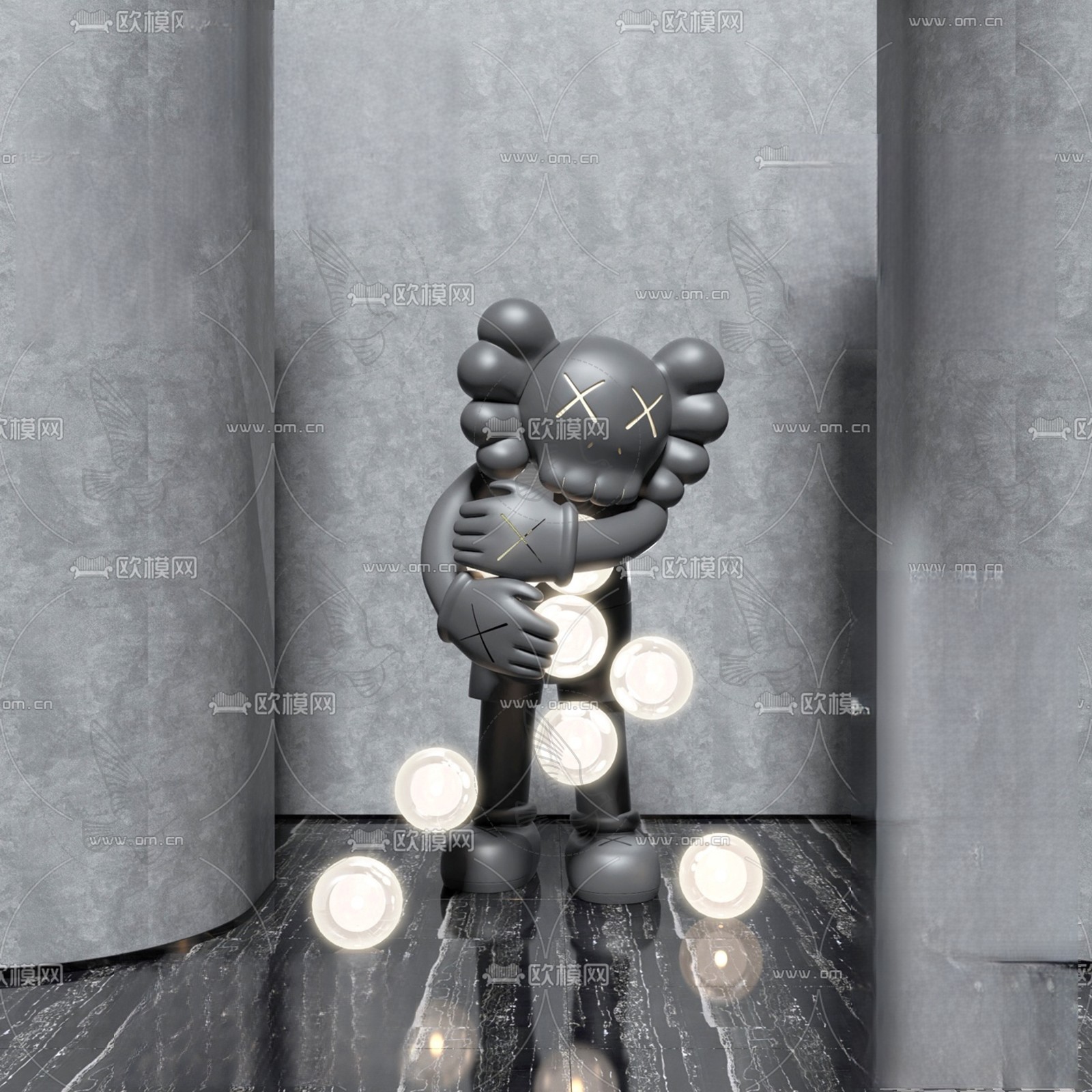 Hugging Character Decorative Sculpture 3d Model