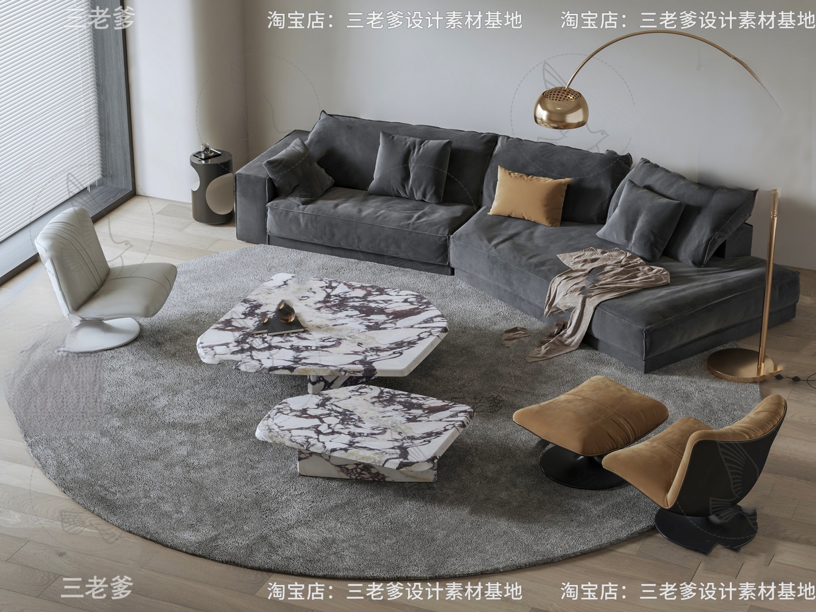 L Shaped Gray Sectional Sofa 3d Model