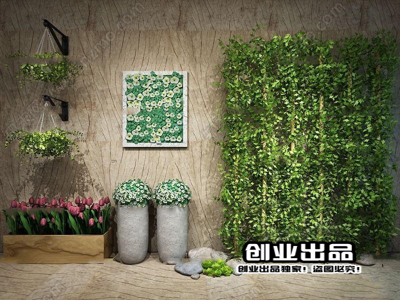 Leafy Green Wall Panel 3d Model