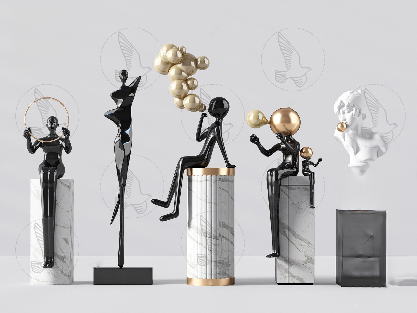 Modern Abstract Figure Sculptures 3d Model