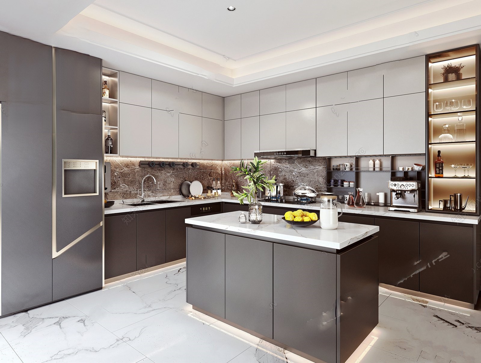Modern Dark Kitchen Interior 3d Model