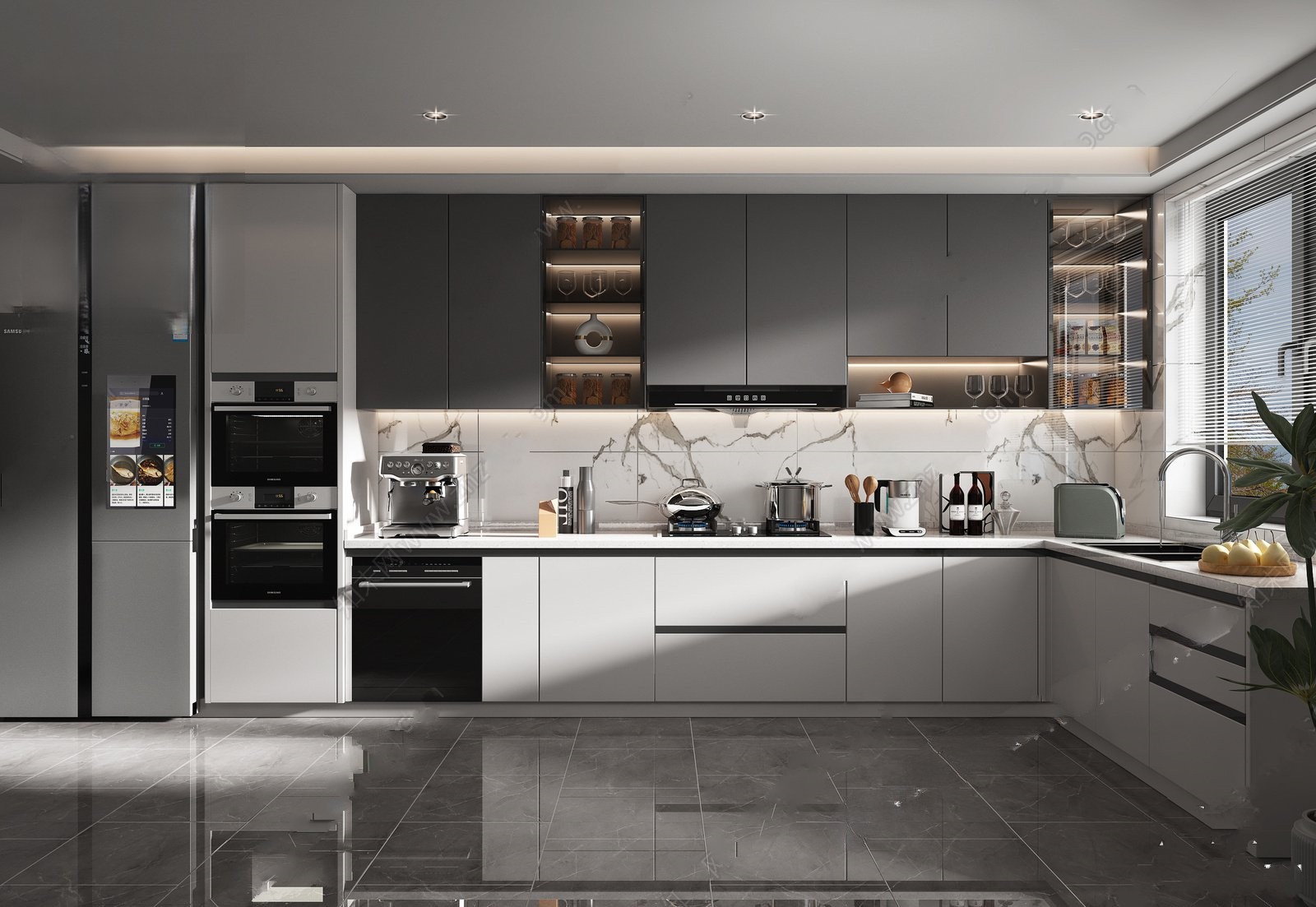 Modern Gray Kitchen Cabinet Set 3d Model
