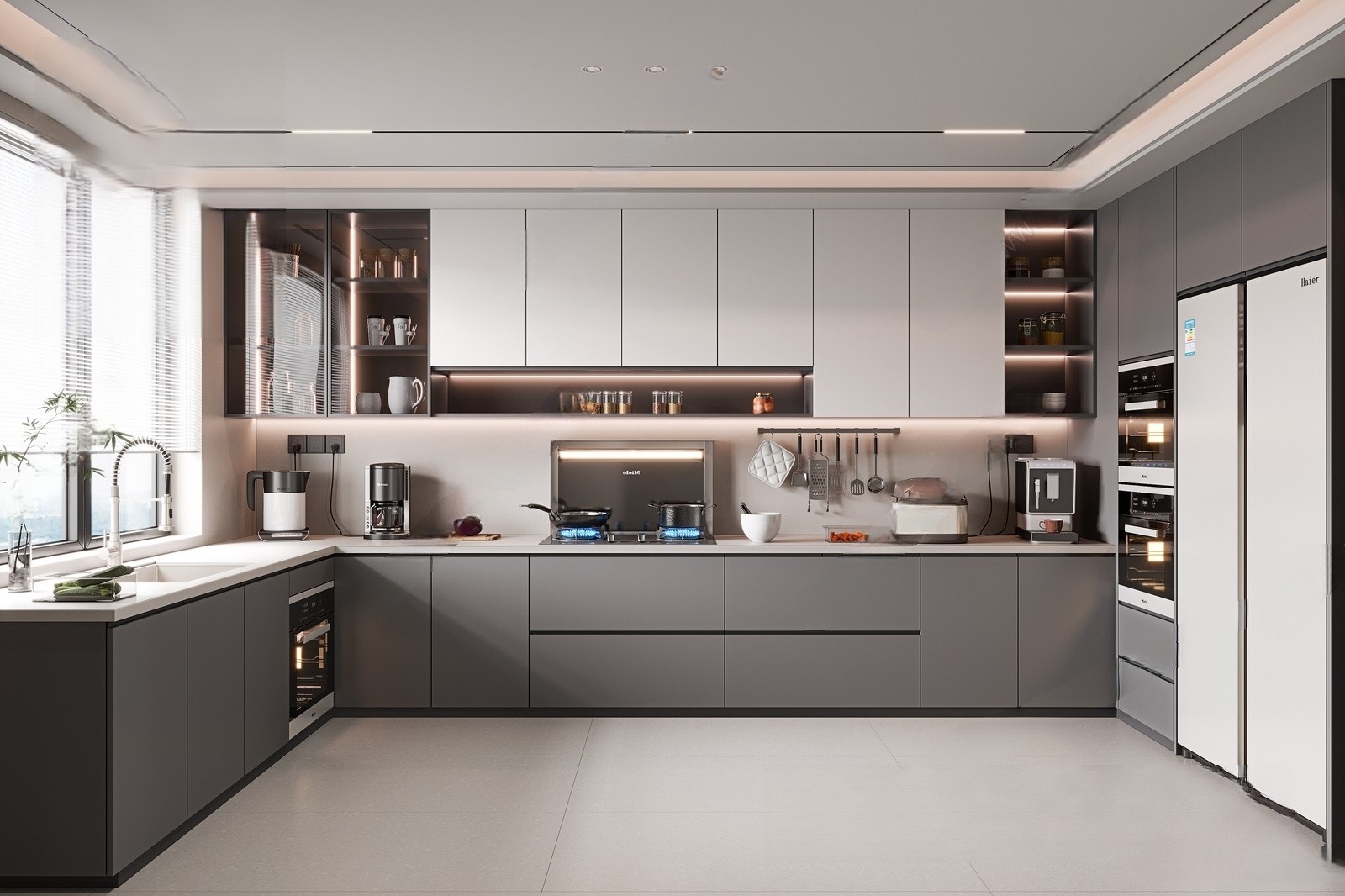 Modern Gray Kitchen Interior 3d Model