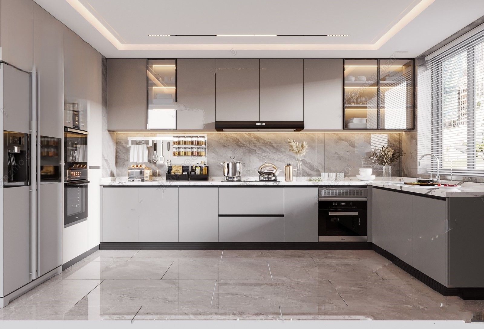 Modern Gray Kitchen Interior 3d Model