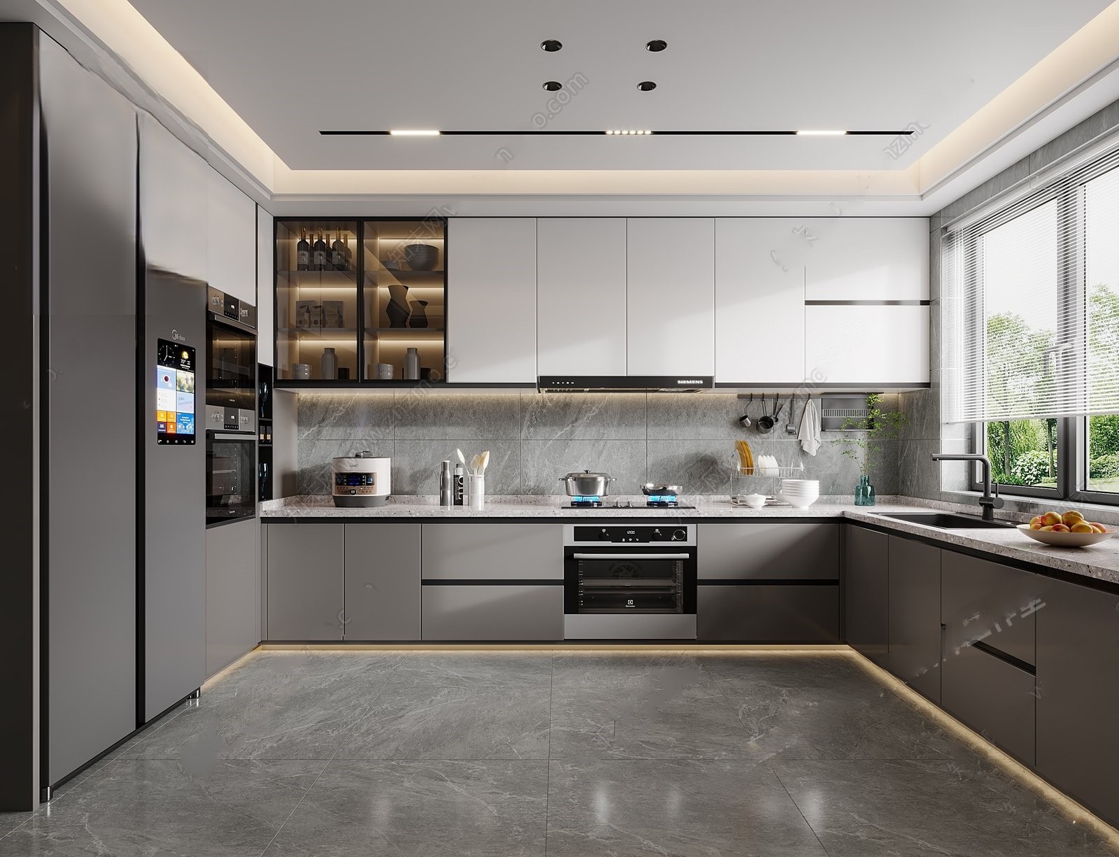 Modern L-Shaped Kitchen 3d Model