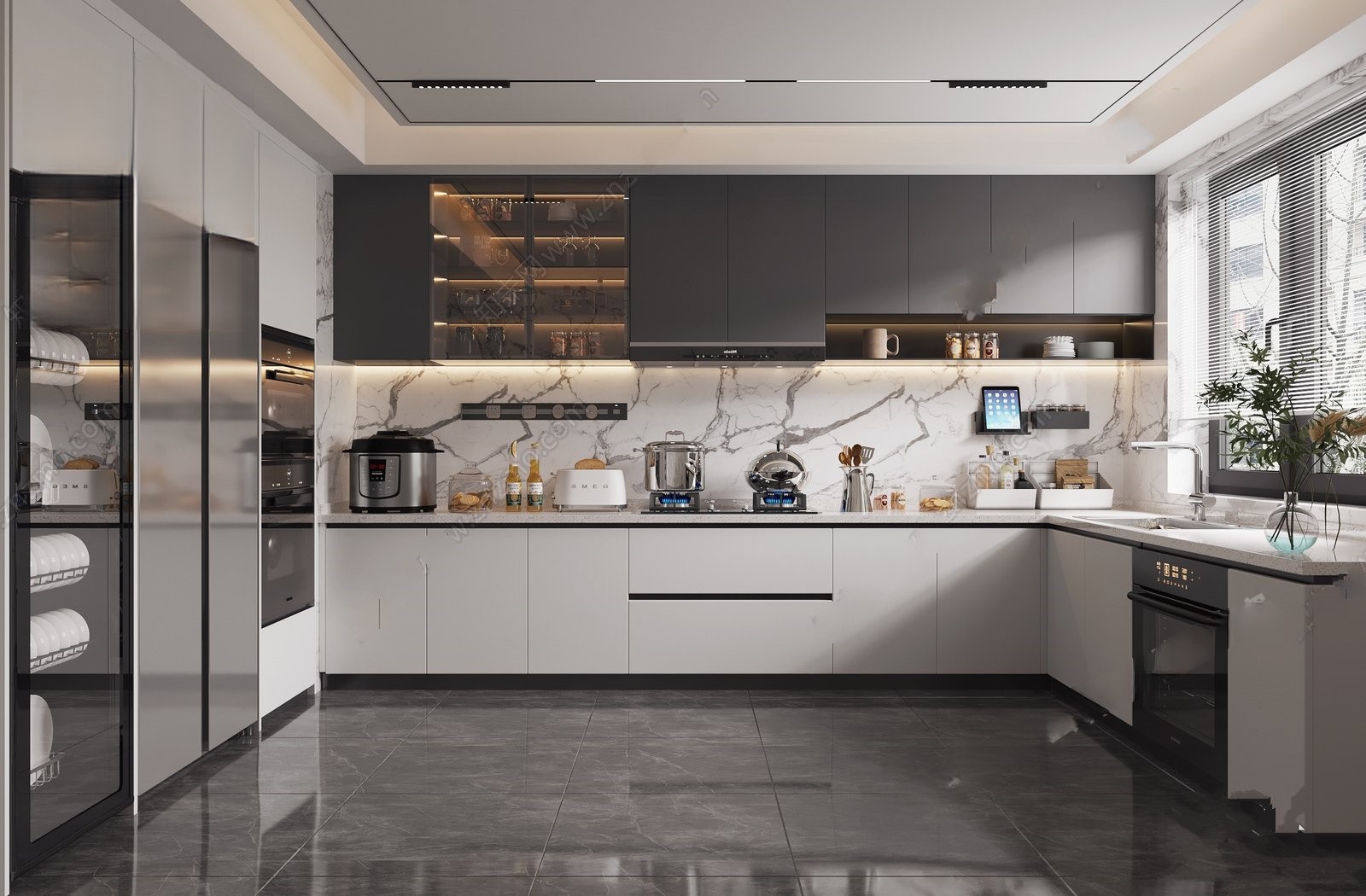Modern L-Shaped Kitchen Interior 3d Model