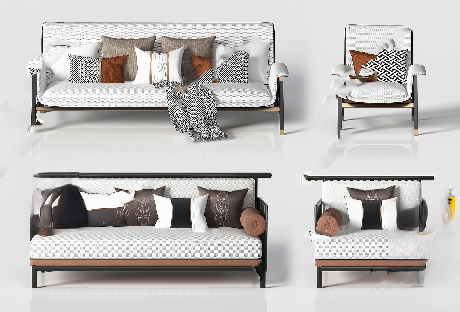 Modern Sofa with Cushions 3d Model pro