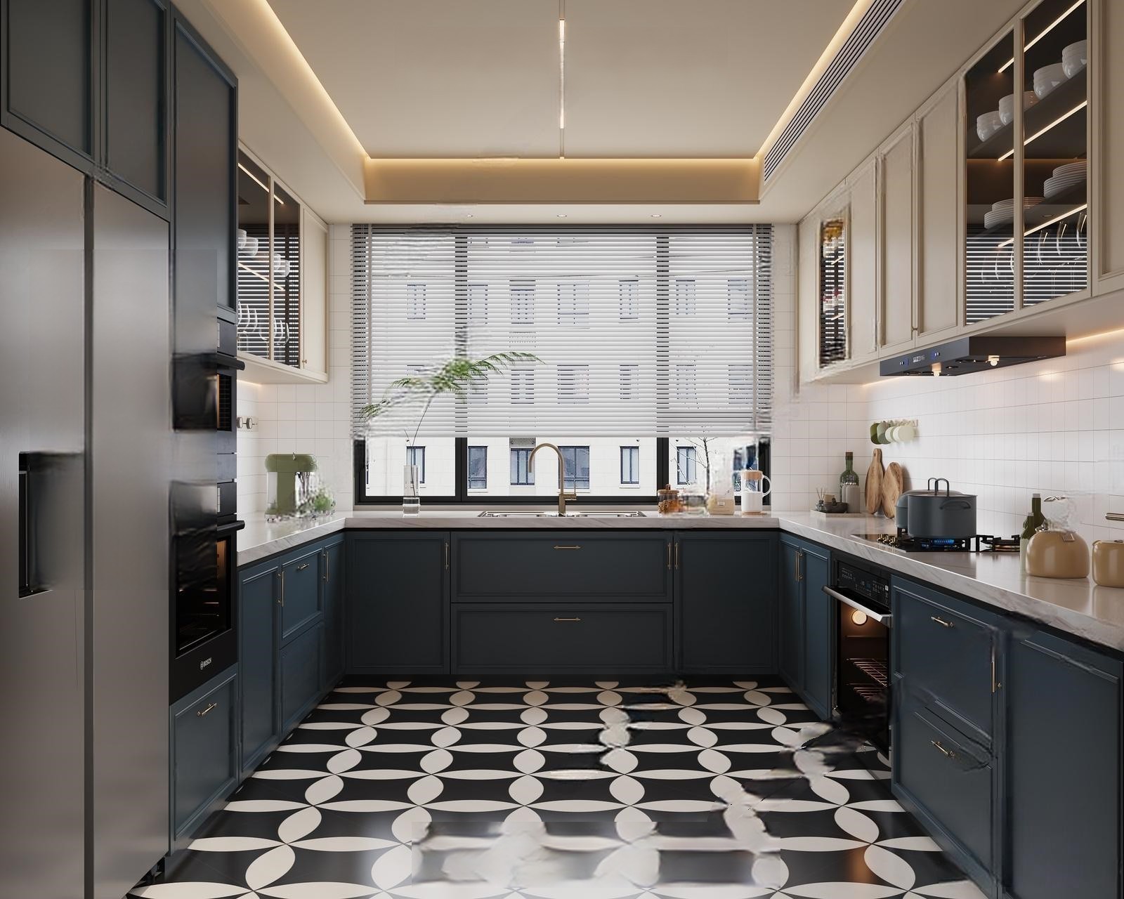 Modern U-Shaped Kitchen 3d Model