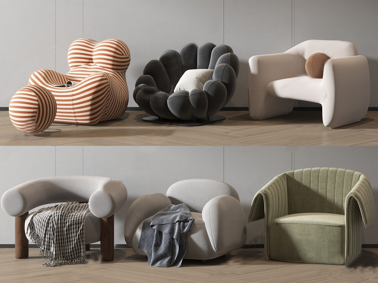 Modern Upholstered Armchair 3d Model pro
