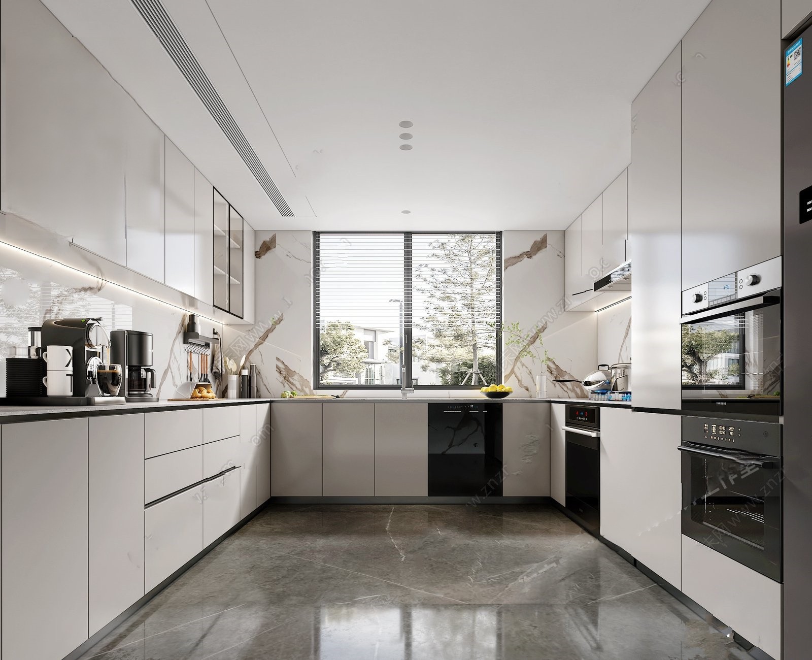 Modern White Kitchen Interior 3d Model