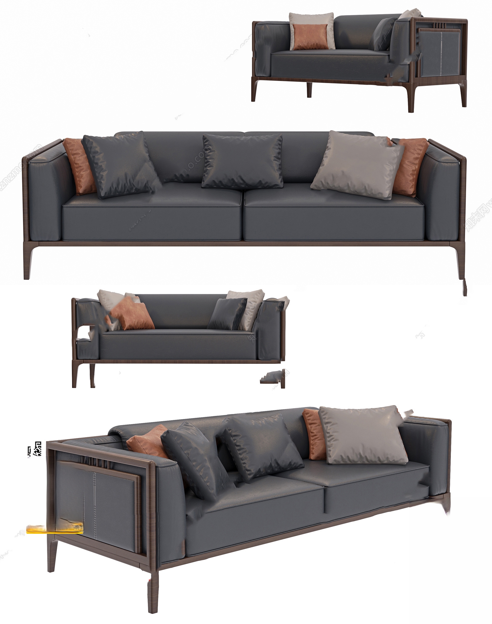 Modern Wood Frame Sofa 3d Model pro