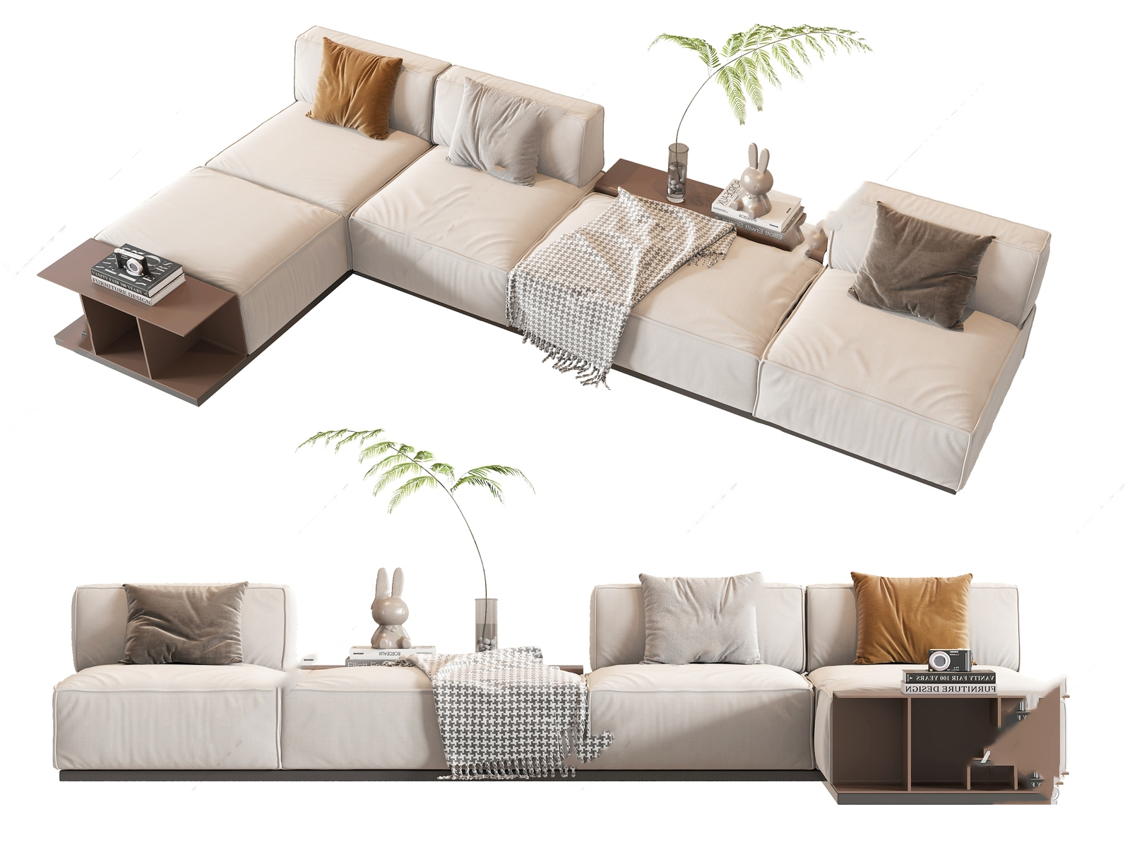 Modular Cream Sectional Sofa 3d Model pro