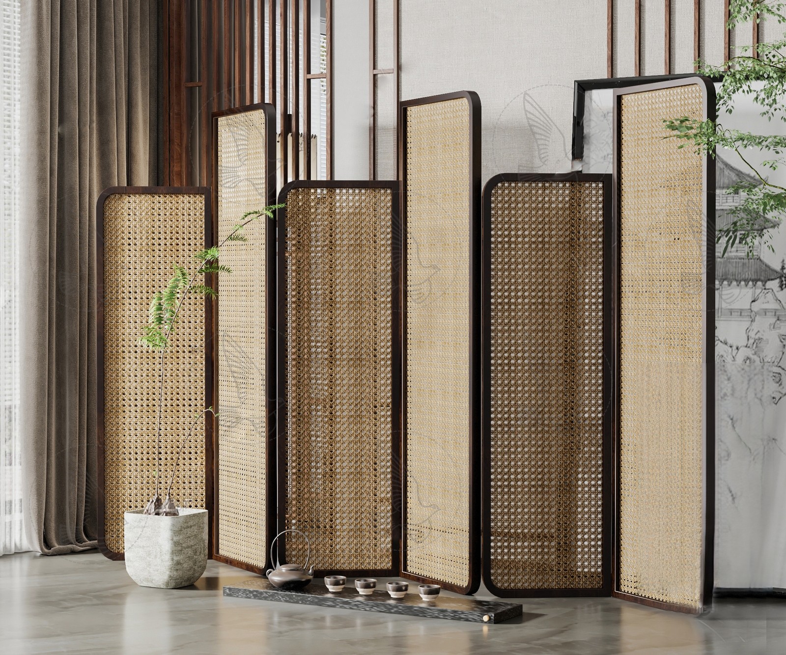 Rattan Room Divider Screens 3d Model