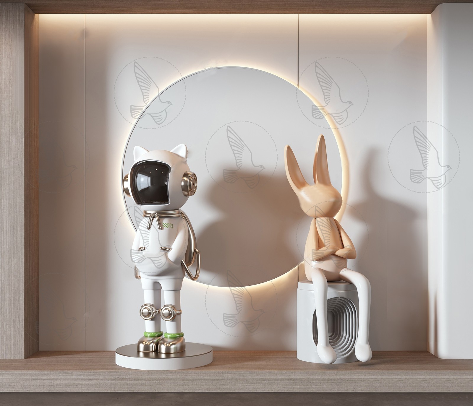 Robot Cat and Rabbit Sculptures 3d Model