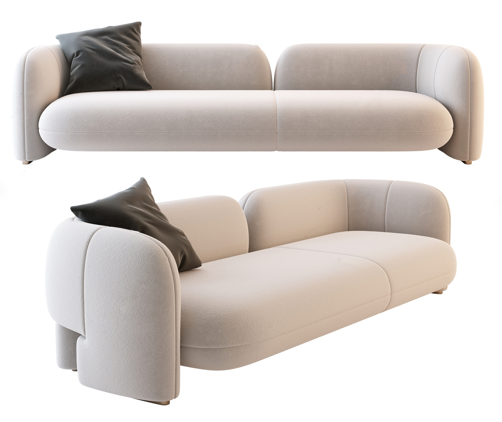 Rounded Cream Sofa 3d Model pro
