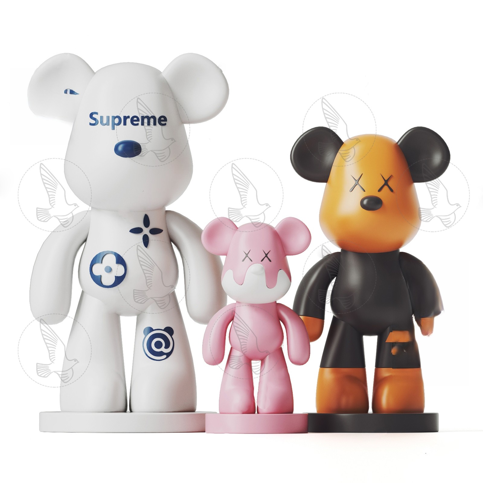 Stylized Bear Figurine Set 3d Model