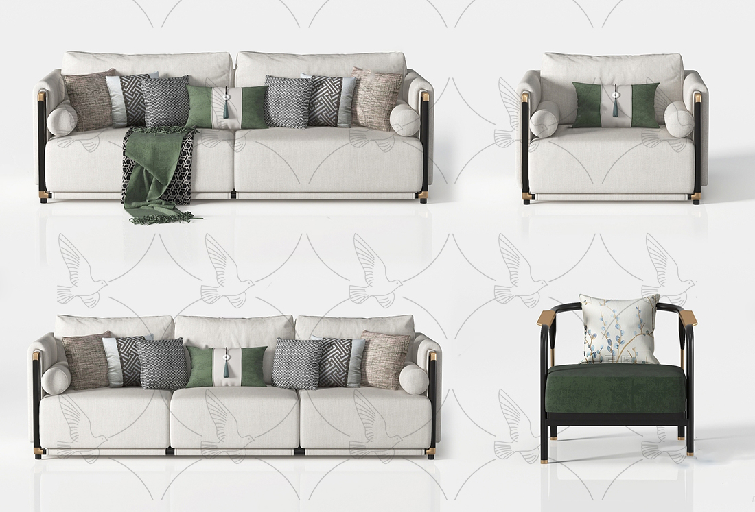 Upholstered Sofa Seating Set 3d Model