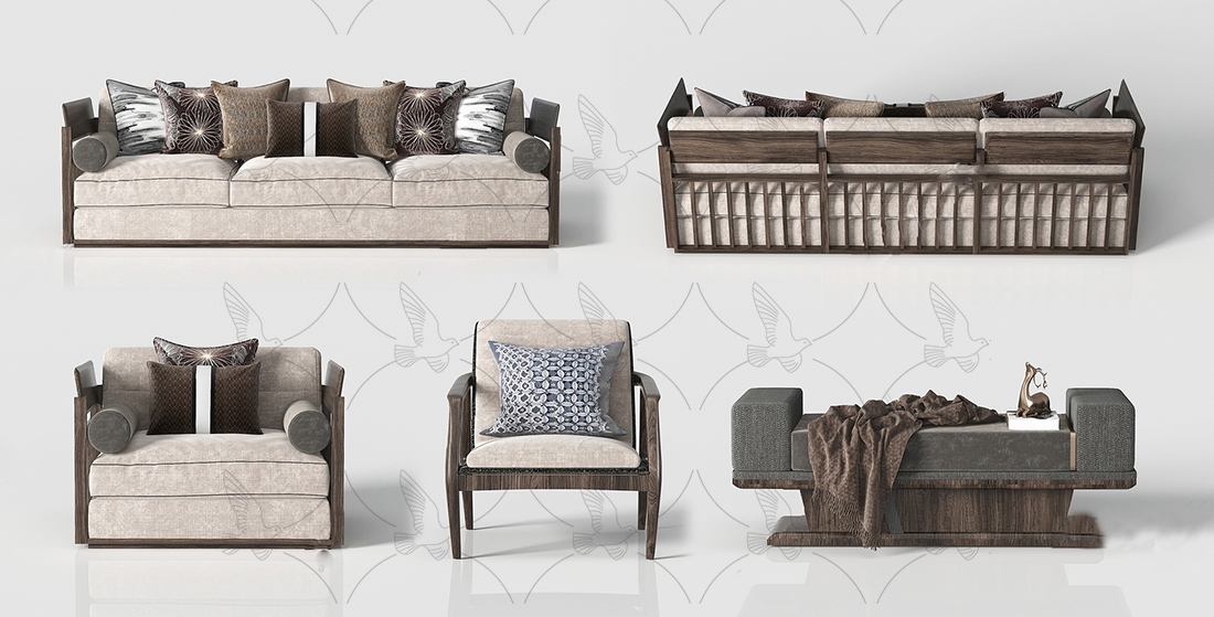 Upholstered Sofa Set 3d Model
